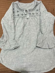 Elegant Grey Full Sleeve Half Kurta