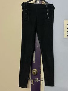 Tokyo TalkiesButton Detail Black High-Waisted Pant