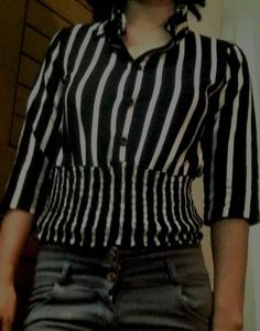 Striped Y2k Black And White Top