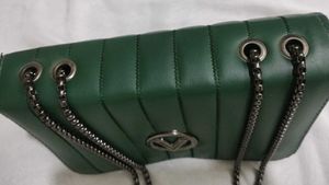 Green Shoulder Bag with Chain