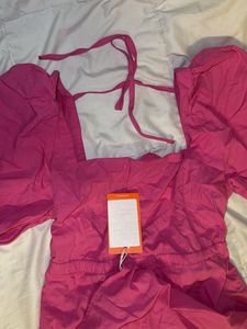 Hot Pink Puff Sleeve Mini Dress