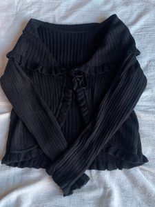 Ruffle Trim Knit Cardigan