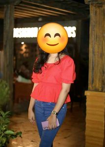 Red Peplum Top with Ruffle Sleeves