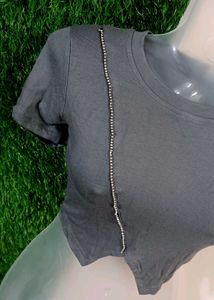 Grey Embellished Crop Top