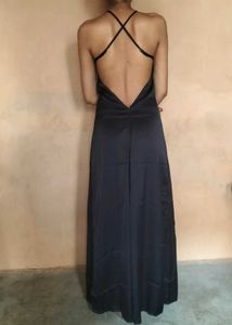 Navy Blue Halter-Neck Maxi Dress