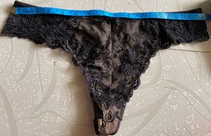 New George Black Lace Thong Elegant Floral Mesh-
