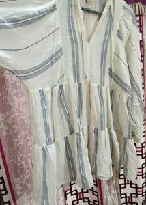 H&amp;M Striped Mini Dress with Full Puff Sleeves