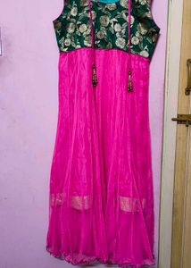 Pink Green Netted Anarkali