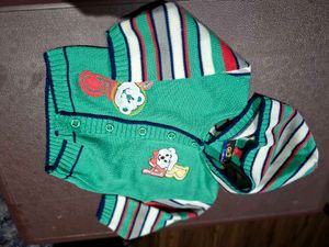 Cute Kids Green Cardigan and pants set with bib