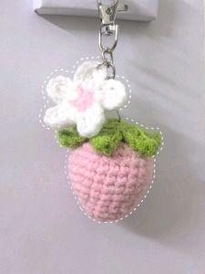 Crochet Strawberry Keychain