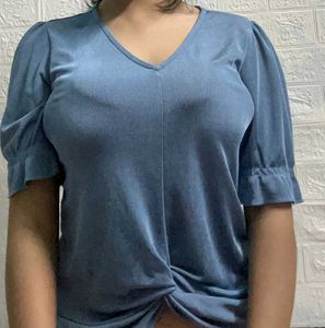 Cute Blue V-Neck Crop Top