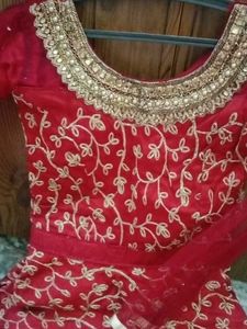 Red &amp; Gold Embroidered Anarkali