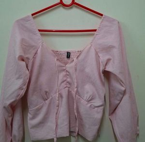 Pink Long Sleeve Crop Top