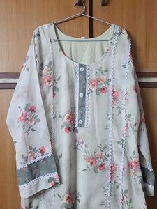 XL Pista Green Floral Print Kurta