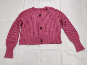 Women Cable Knit Pink Cardigan 🧶