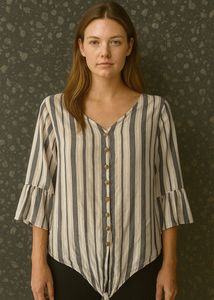 Neutral Stripe Knot-Front Top