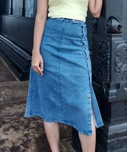 washed blue Denim Skirt