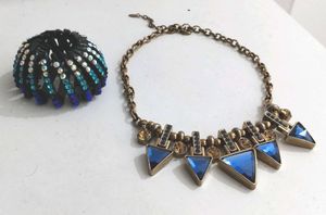 Combo-Bird's Nest Hair Clip & Embellished Necklace