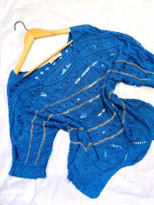 Pinterest Oversized Crochet Knit Blue Top A