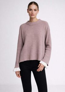 Mauve Ribbed Knit Top with Lace Cuff Detail