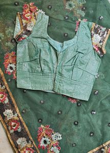 designer green net saree