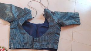 Striped Blue Saree with designer blouse