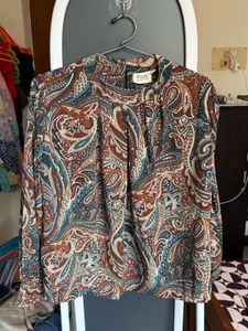 Paisley Print Long Sleeve Work Blouse