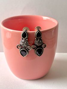 Silver Replica Earring Black Stone