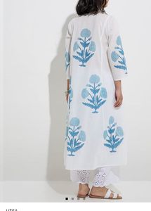 Utsa Blue Floral Butta Design Cotton A-Line Kurta