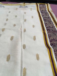 Kerala Kasavu Saree with Floral Design