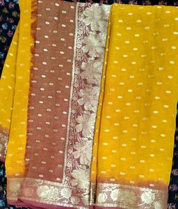 Yellow Polka Dot Saree with Floral Border