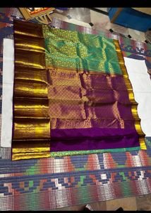 Pure Kanchipuram Silk Saree Green & Purple Pink