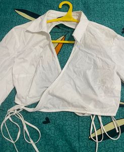 Zara White Crop Tie Top