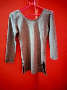 Gray Ribbed Knit Sweater Top