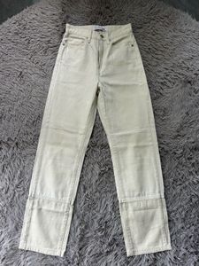 Beige Straight Leg Jeans