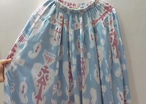 Women Cotton Blue And Pink Patterned Skirt