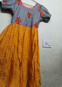 Orange Embroidery Midi Dress