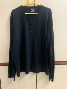 Unisex Black Henley Neck Pure Cotton T-shirt