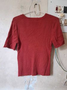 Rust Ribbed Knit Top