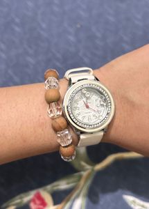 ✨ Elegant White Analog Watch with Crystal Bezel
