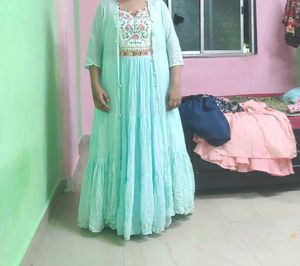 Blue Embroidered Dress with Jacket