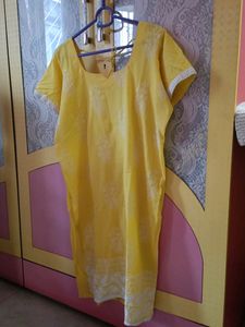 Pure Cotton Yellow Colour XXL Size Half Sleeve Salwar Kameez Set With Slightly Heavy Suta Work Cotton Dupatta