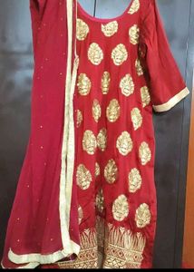 Rust Party Wear Plazo Suit &amp; Dupatta For 44 Bust