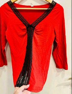 Beautiful Red Lace Trim Top