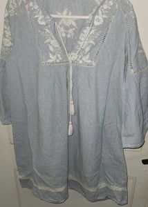 ZARA EMBROIDERED LIGHT BLUE TUNIC DRESS