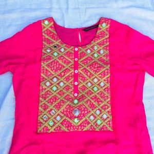 Rangmanch Pink Mirror Work Kurti