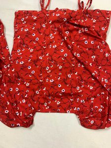 Red Floral Ruched Blouse