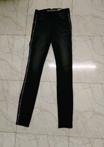 Distressed Black Jeans with Side Detail