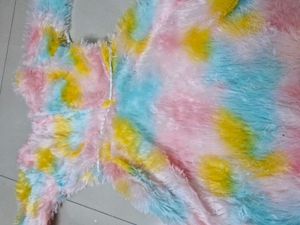 Multicolour Fur Midi Party Wear Dress