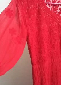 Red Chikankari Georgette Anarkali Kurta With Inner